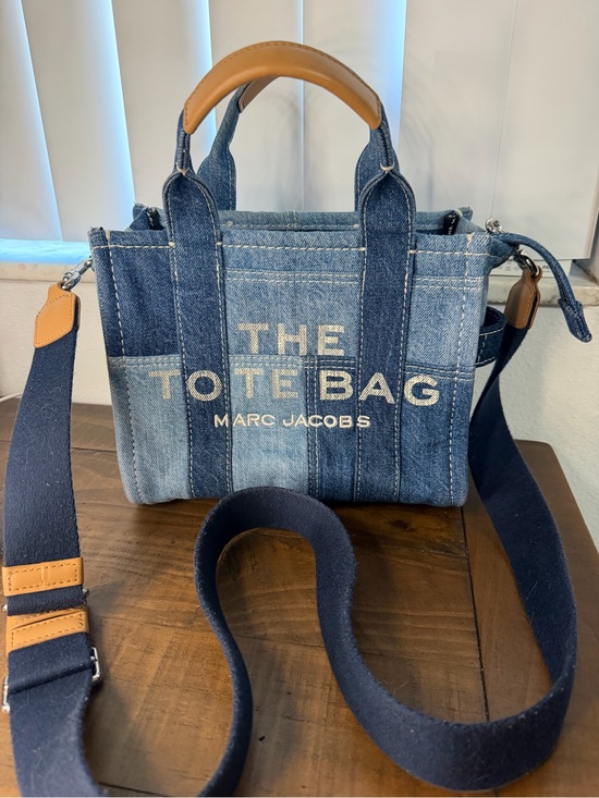 Marc Jacobs Handbags - Marc Jacobs The Denim Tote Bag blue Jean white font small tote bag crossbody